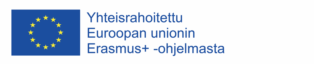 Logo jossa on EU-lippu ja teksti Yhteisrahoitettu Euroopan unionin Erasmus+ -ohjelmasta.