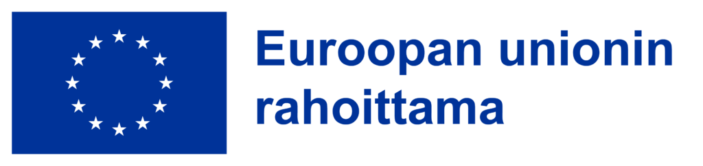 Logo, jossa on EU:n lippu eli tähdistä muodostettu kehä sinisellä pohjalla. Teksti: Euroopan Unionin rahoittama.
