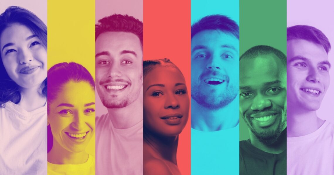 Kollaasi eri näköisistä ihmisistä.