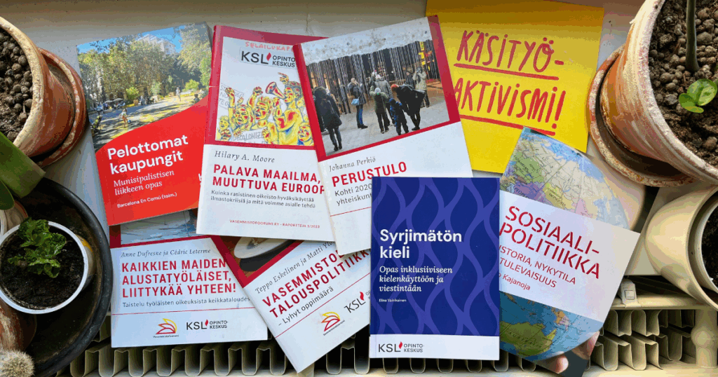 Kirjat Pelottomat kaupungit, Palava maailma, muuttuva Eurooppa, Perustulo, Käsityöaktivisti, Kaikkien maiden alustatyöläiset liittykää yhteen, Vasemmistolainen talouspolitiikka, Syrjimätön kieli, Sosiaalipolitiikka.